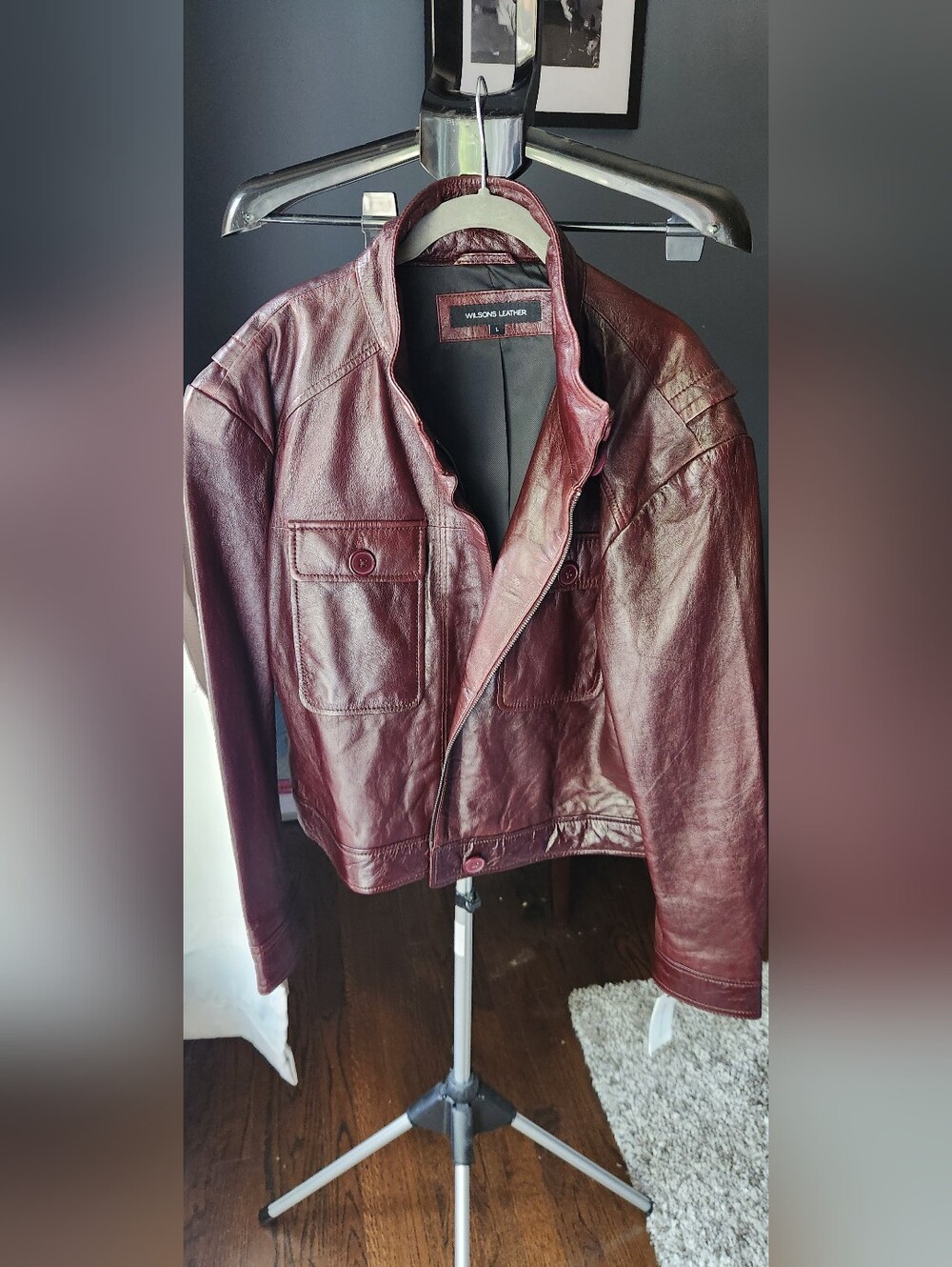 Wilsons Leather Burgundy Women's Leather Jacket Label View